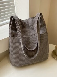 Lightweight,Business Casual Minimalist Corduroy Shopper Bag For Teen Girls Women College Students,Rookies & White-Collar Workers Perfect For Office,College,Work ,Business,Commute,Outdoors, Travel, OutingsSchool Bag,Large Capacity,Portable, Suitable For Teen Girls Women College Students, Perfect For Back To School,First Day Of School,College,Shopping,Holiday,Middle School, High School, Perfectly Matching With Fall Outfits Women - Dark Grey - View 1