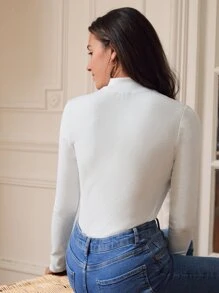 SHEIN Frenchy Áo thun nữ Gân đan Thêu Tim Giải trí - trắng - Xem 3