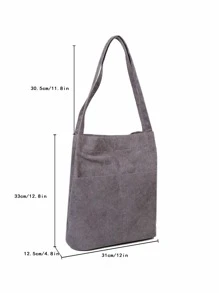 Lightweight,Business Casual Minimalist Corduroy Shopper Bag For Teen Girls Women College Students,Rookies & White-Collar Workers Perfect For Office,College,Work ,Business,Commute,Outdoors, Travel, OutingsSchool Bag,Large Capacity,Portable, Suitable For Teen Girls Women College Students, Perfect For Back To School,First Day Of School,College,Shopping,Holiday,Middle School, High School, Perfectly Matching With Fall Outfits Women - Dark Grey - View 3