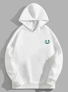 Manfinity VCAY 宽松版型男式卡通及口号图案抽绳保暖连帽衫 - 白色 - 查看 2