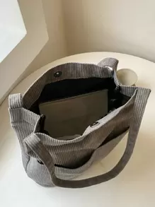 Lightweight,Business Casual Minimalist Corduroy Shopper Bag For Teen Girls Women College Students,Rookies & White-Collar Workers Perfect For Office,College,Work ,Business,Commute,Outdoors, Travel, OutingsSchool Bag,Large Capacity,Portable, Suitable For Teen Girls Women College Students, Perfect For Back To School,First Day Of School,College,Shopping,Holiday,Middle School, High School, Perfectly Matching With Fall Outfits Women - Dark Grey - View 5