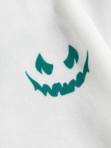 Manfinity VCAY 宽松版型男式卡通及口号图案抽绳保暖连帽衫 - 白色 - 查看 3