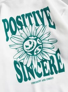 Manfinity VCAY 宽松版型男式卡通及口号图案抽绳保暖连帽衫 - 白色 - 查看 4