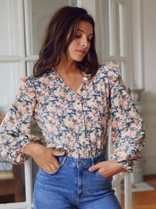 SHEIN Frenchy 滿版印花褶邊襯衫 - 彩色 - 查看 6