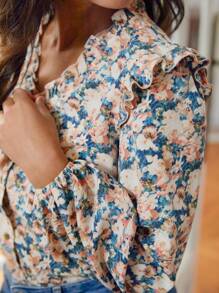 SHEIN Frenchy 滿版印花褶邊襯衫 - 彩色 - 查看 2