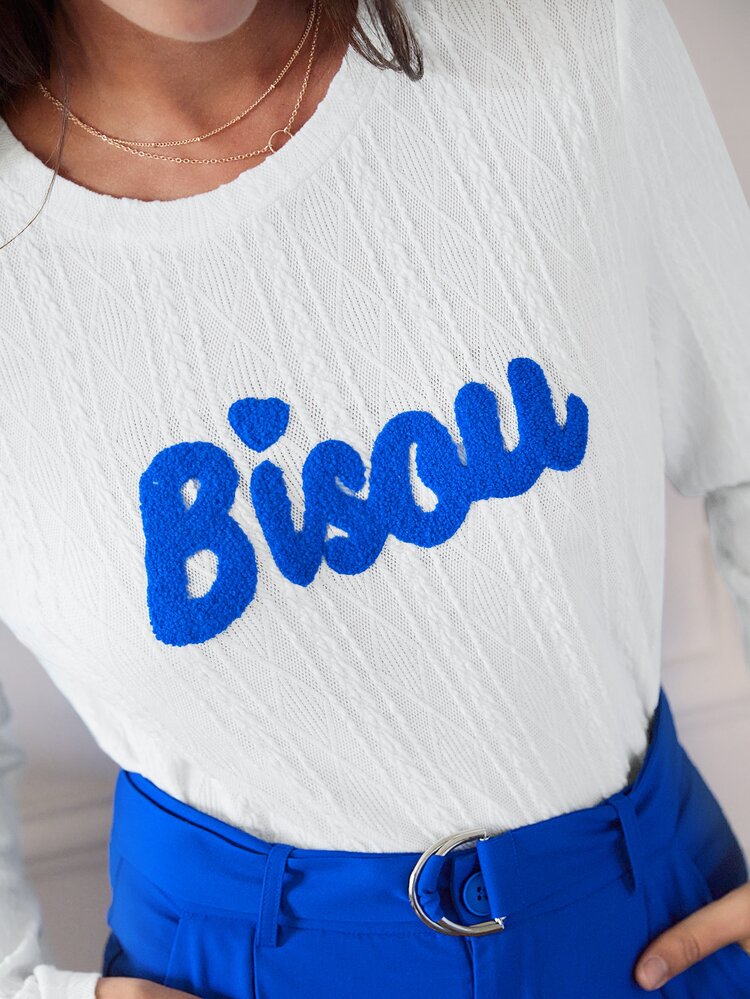 Round Neck  Jacquard Grain T-Shirt With Letter Towel Embroidery