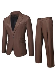 Manfinity Hombres Blazer con botón & Pantalones de traje - Café integral - Ver 1