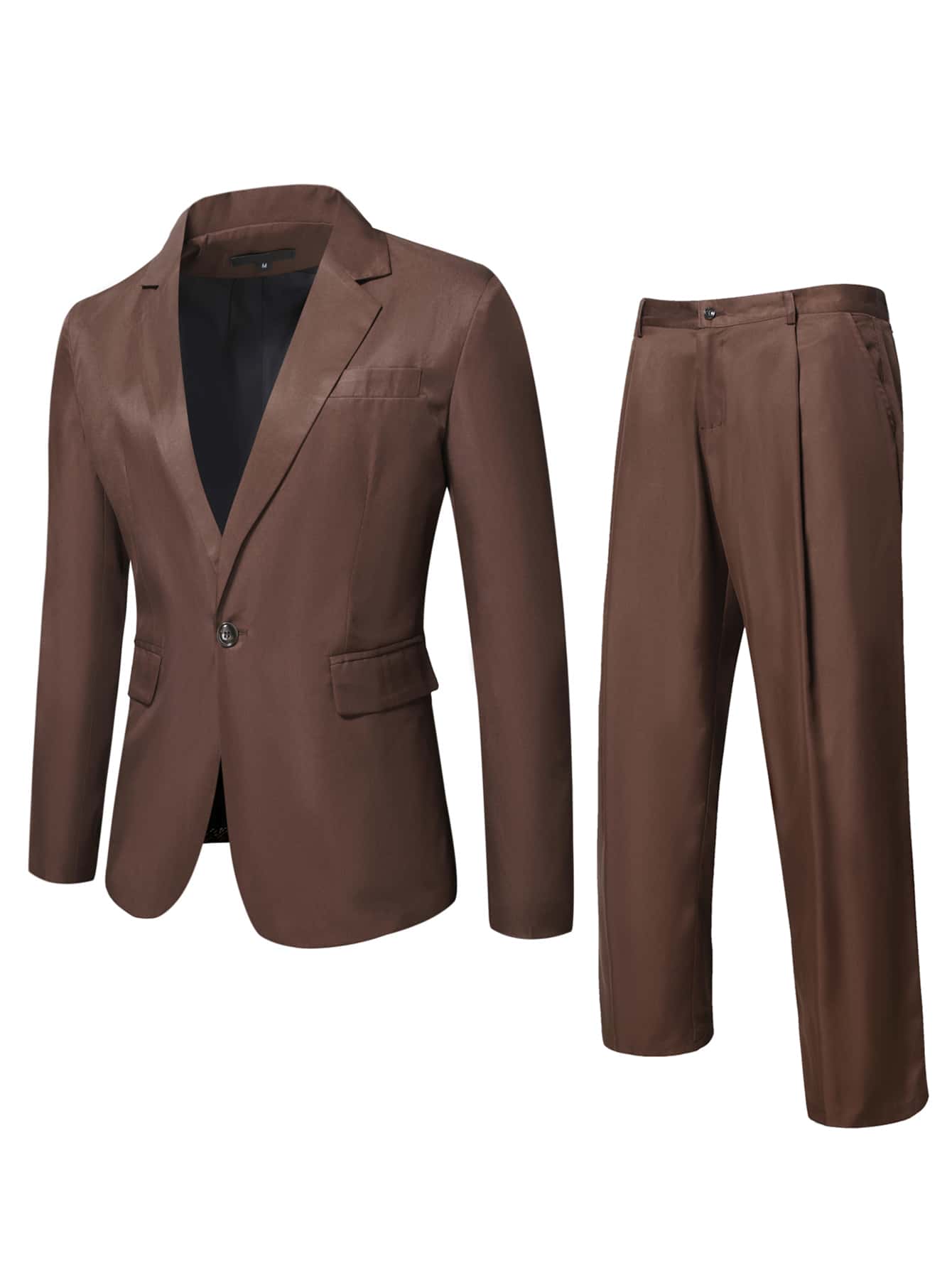 Manfinity Hombres Blazer con botón & Pantalones de traje - Café integral - Ver 1