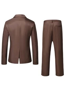 Manfinity Hombres Blazer con botón & Pantalones de traje - Café integral - Ver 2