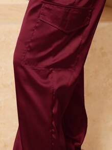 SHEIN SXY Pantalones de satén de cintura con cordón - Burdeos - Ver 3