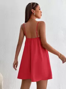 SHEIN PETITE Váy hai dây trơn - Đỏ - Xem 2