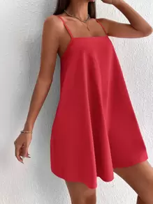 SHEIN PETITE Váy hai dây trơn - Đỏ - Xem 3