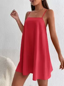 SHEIN PETITE Váy hai dây trơn - Đỏ - Xem 4