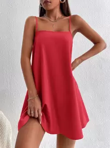 SHEIN PETITE Váy hai dây trơn - Đỏ - Xem 5