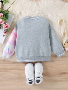 Toddler Girls Unicorn Embroidery Varsity Jacket - Grey - View 2