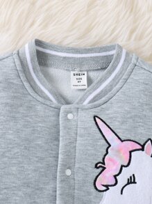 Toddler Girls Unicorn Embroidery Varsity Jacket - Grey - View 4