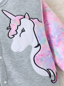 Toddler Girls Unicorn Embroidery Varsity Jacket - Grey - View 5