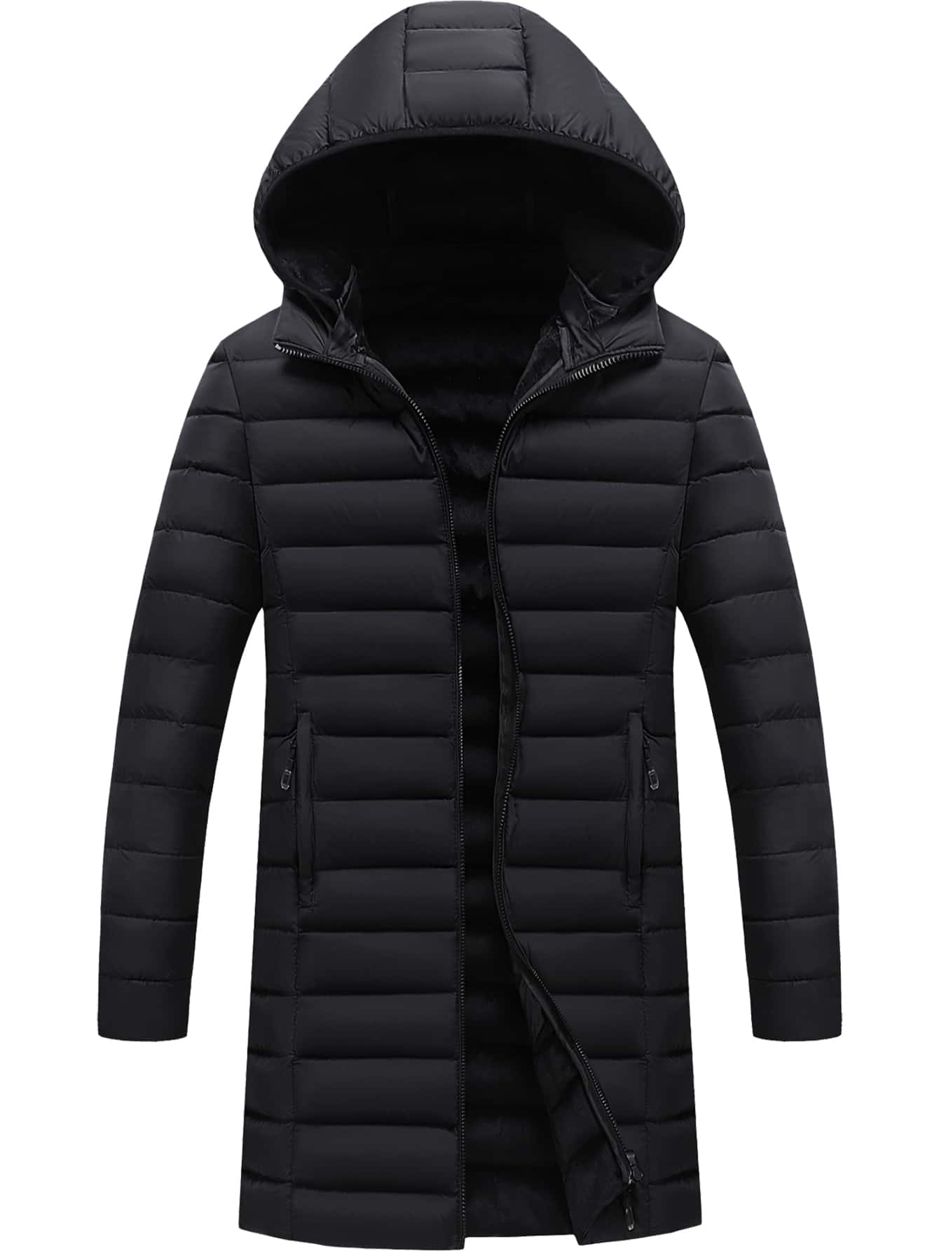 Manfinity Homme Men's Long Sleeve Casual Solid Hooded Padded Coat, Winter Plain Going Out Basic , Fall