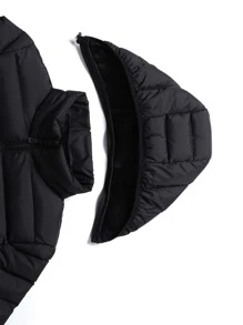 Manfinity Homme Men's Long Sleeve Casual Solid Hooded Padded Coat, Winter Plain Going Out Basic , Fall