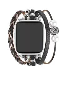1pc Tree Of Life PU Beaded Bracelet Apple Watch Band Strap Compatible With Apple Watch 38mm 40mm 41mm 42mm 44mm 45mm 49mm Vintage Smart Watch Replacement WristBand Strap Compatible With Apple Watch Series 9 8 7 SE 6 5 4 3 2 1