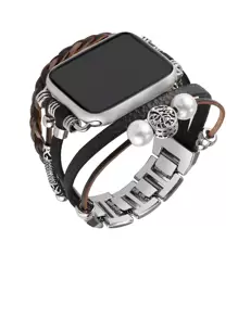 1pc Tree Of Life PU Beaded Bracelet Apple Watch Band Strap Compatible With Apple Watch 38mm 40mm 41mm 42mm 44mm 45mm 49mm Vintage Smart Watch Replacement WristBand Strap Compatible With Apple Watch Series 9 8 7 SE 6 5 4 3 2 1