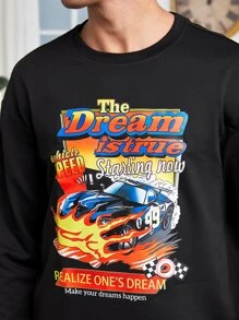 Manfinity Hombres Camiseta con estampado de slogan y coche - Negro - Ver 3
