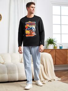 Manfinity Hombres Camiseta con estampado de slogan y coche - Negro - Ver 6