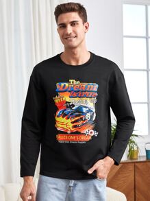 Manfinity Hombres Camiseta con estampado de slogan y coche - Negro - Ver 5