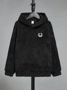 SHEIN 男孩卡通刺繡毛絨帽衫