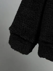 SHEIN 男孩卡通刺繡毛絨帽衫