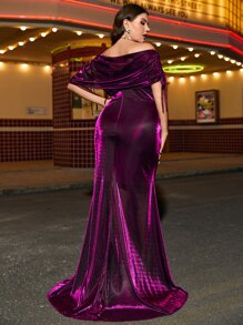 SHEIN Belle Vestido elegante de fiesta formal de noche con hombros descubiertos, drapeado, nudo y abertura en el muslo, para eventos como graduación, cena