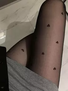 Quần tất họa tiết trái tim - màu đen - Xem 4