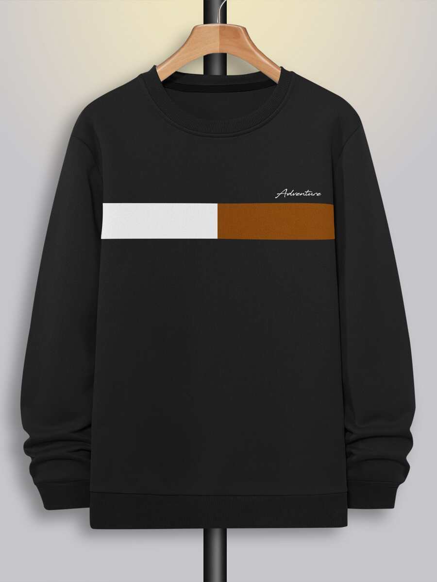 Manfinity Homme 男款字母圖案對比拼色運動衣 - 黑色 - 查看 1