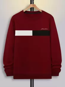 Manfinity Homme Nam Đồ họa Chữ cái Panel Tương phản Áo nỉ - Màu Đỏ Sâu - Xem 1