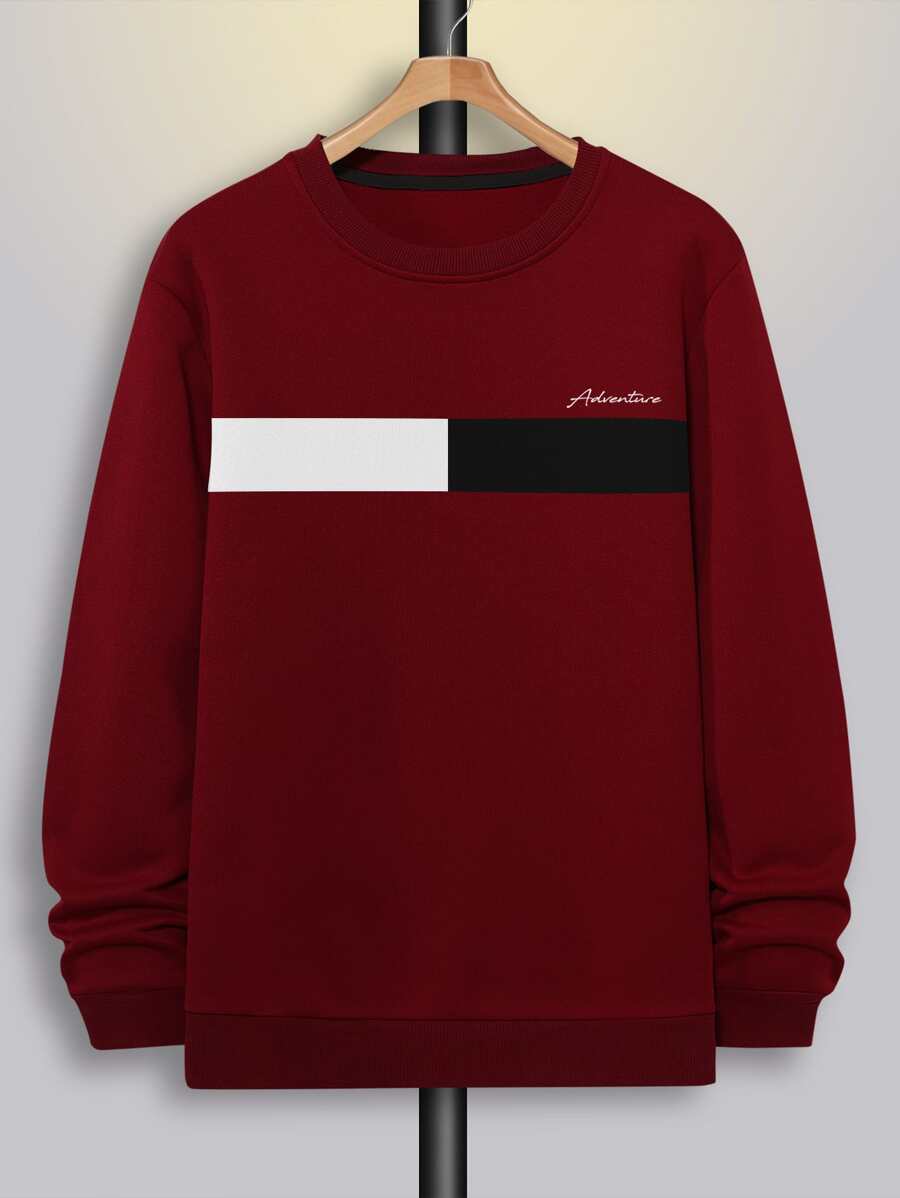 Manfinity Homme Nam Đồ họa Chữ cái Panel Tương phản Áo nỉ - Màu Đỏ Sâu - Xem 1