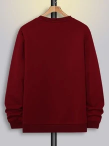 Manfinity Homme Nam Đồ họa Chữ cái Panel Tương phản Áo nỉ - Màu Đỏ Sâu - Xem 2