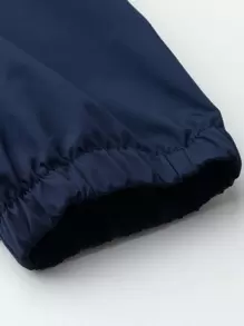 Manfinity Homme Men Long Sleeve Slogan Graphic Zip Up Drawstring Hooded Outdoor Windbreaker Jacket, Fall - Navy Blue - View 4