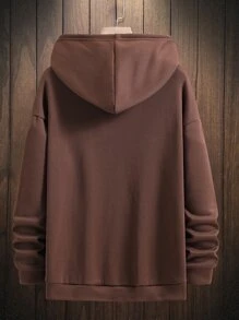 Manfinity Homme Men Letter Graphic Kangaroo Pocket Drop Shoulder Drawstring Hoodie - Coffee Brown - View 2