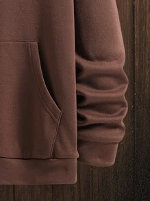 Manfinity Homme Men Letter Graphic Kangaroo Pocket Drop Shoulder Drawstring Hoodie - Coffee Brown - View 7