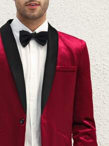 GENTILAND Men Contrast Shawl Collar Velvet Blazer & Trousers Set - Burgundy - View 2