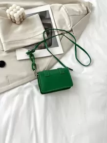 女士肩背街頭時尚包防水,輕便,商務休閒小扣裝飾翻蓋方形包,適用於青少年女孩、女大學生、新手及白領員工,適合辦公室、大學、工作、商務和通勤使用 - 綠色 - 查看 3