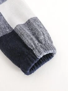 SHEIN Toddler Boys Plaid Print Half Button Kangaroo Pocket Hoodie Without Jumper - Blue and White - View 5