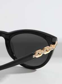 1pc Women Fashion Geometric Petite Frame Metal Leg Rhinestone Decorated Eyeglasses - Black - View 5