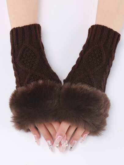 Fuzzy Trim Fingerless Gloves