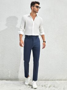 Manfinity VCAY Men Slant Pocket Suit Trousers - Navy Blue - View 4