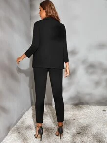 BizChic Solid Open Front Blazer & Trousers - Black - View 2