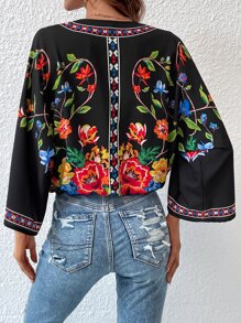 SHEIN VCAY 印花蝙蝠袖圍裹襯衫