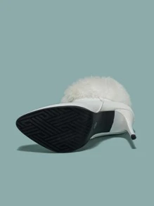 Rabbit's Hair Fuzzy Panel Point Toe Stiletto Heeled Classic Boots - White - View 7