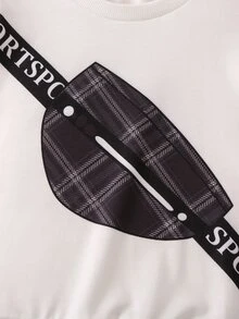 小男童格紋和包包印花套頭衫和褲子