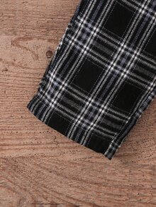 小男童格紋和包包印花套頭衫和褲子